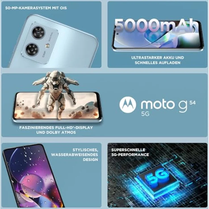 Motorola Moto G54 (256 GB, Glacier Blue, 6.50", SIM + eSIM, 50 Mpx, 5G), Smartphone, Blau – Bild 8