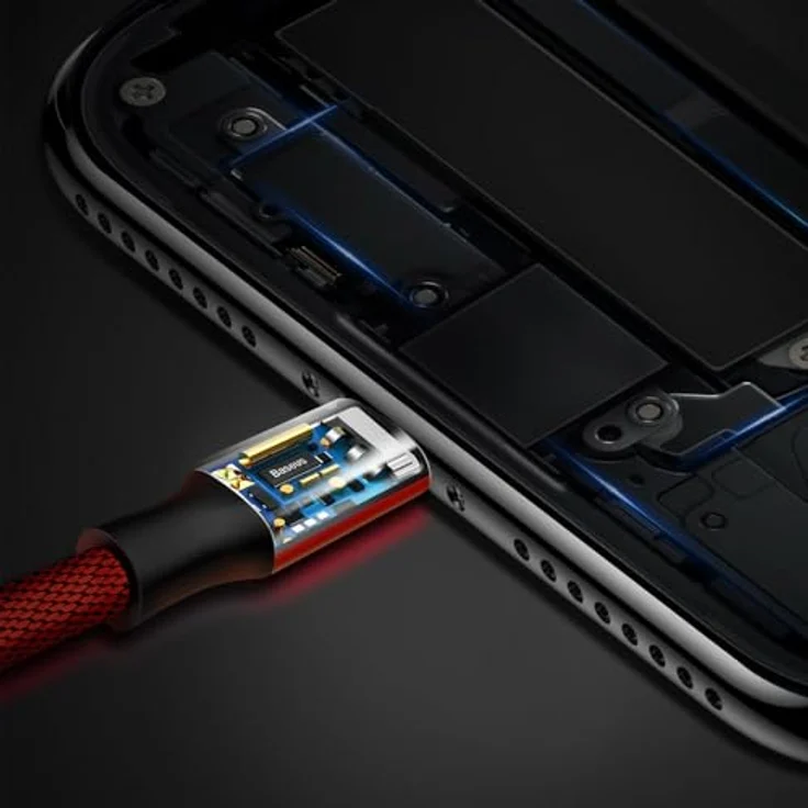 Baseus Yiven USB / Lightning Ladekabel, Textilkabel 1,8m in Rot, schnelles Laden 2A, verstärkte Verbindung, Datenübertragung – Bild 8