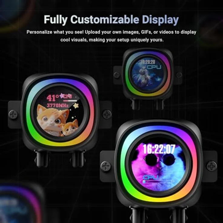 ID-COOLING FX360 LCD PE, AIO Flüssigkeitskühler mit 1,48 Zoll Vollfarb-LCD-Display, ARGB-Ring, 396 mm Kühler und 350 W TDP, für Intel und AMD – Bild 2
