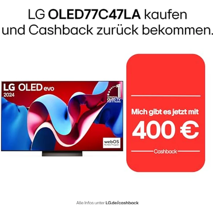 LG OLED77C47LA TV 77" OLED evo Fernseher mit α9 Gen7 4K AI-Prozessor, Dolby Vision, bis zu 120Hz [Modelljahr 2024] in Schwarz – Bild 2
