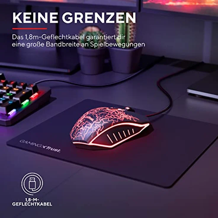 Trust Gaming GXT 783X Izza Gaming Maus mit Mauspad, 800-4000 DPI, LED-Beleuchtung, 180 cm USB-Kabel, Mouse Pad mit rutschfeste Unterseite, Computer Maus mit Kabel für Laptop, PC, Desktop, Schwarz – Bild 4