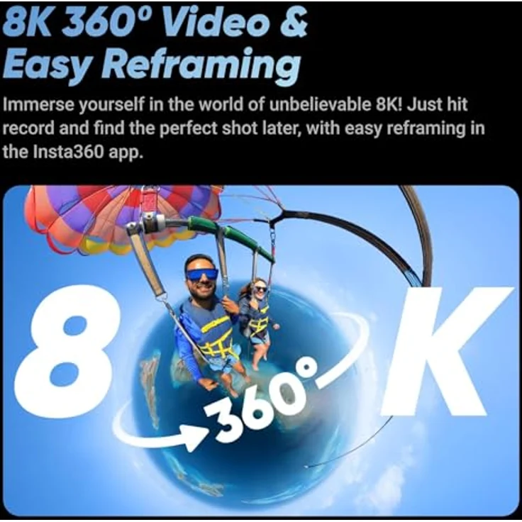 Insta360 X4 Adventure Bundle Action-Kamera, 360 Grad 8K, Weitwinkelvideo, 4K, abnehmbares Objektivschutz, 135 Min Akkulaufzeit, AI-Edition, Stabilisierung, blau – Bild 3