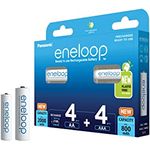 Panasonic eneloop, Ready-to-Use Ni-MH Akku, 8er-Pack mit 4 AA & 4 AAA, verbesserte Kapazität, 2100 Ladezyklen, hohe Leistung, geringe Selbstentladung, wiederaufladbar, plastikfreie Verpackung
