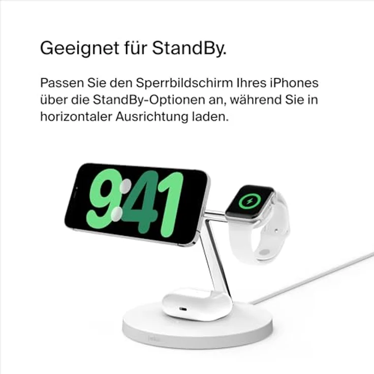 Belkin BoostCharge Pro kabelloses 3-in-1-Ladegerät mit Qi2 für iPhone 15, 14, 13 und 12 sowie Apple Watch und AirPods, induktive Ladestation kompatibel mit MagSafe (bis zu 15 W) - Weiß – Bild 3