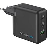 XLayer Powercharger 65W USB C Typ Schnellladegerät Schwarz 3-Port Netzteil GAN Technologie - Fast Charger Adapter Kompatibel mit MacBook/Pro/Air, iPhone, iPad, Galaxy, Huawei, Xiaomi, Lenovo, Dell
