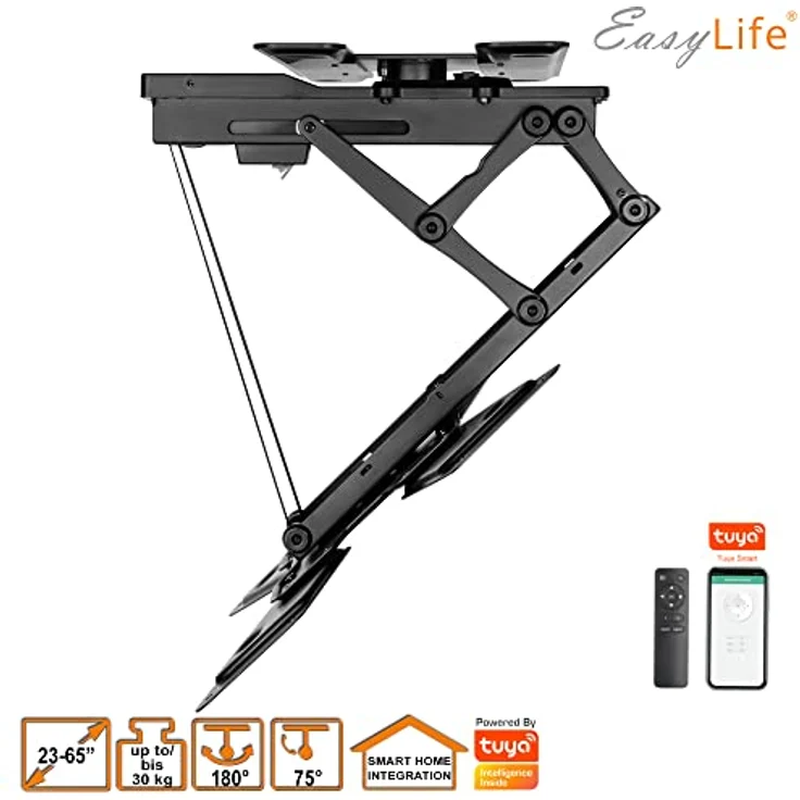 EasyLife - TV Deckenhalter elektrisch drehbar, für 23-65 Zoll Displays, VESA bis 400x400, schwarz, Smart Home Integration mit Fernbedienung und Memory-Funktion – Bild 6