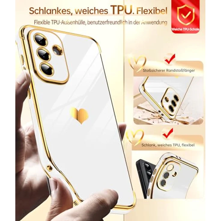 LeYi Handyhülle für Samsung Galaxy A56 5G, TPU Silikon Schutzhülle mit Cute Herz Muster, 2 Schutzfolien, kratzfest, stoßfest, Kameraschutz, weiß – Bild 4