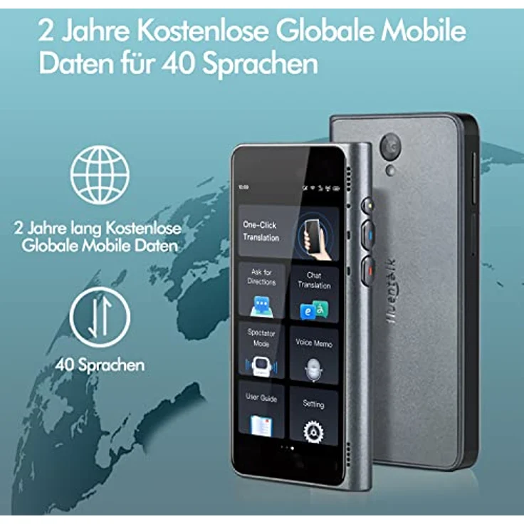 Timekettle Fluentalk T1 Übersetzungsgerät, Foto Übersetzer und Unterstützung für 40 Sprachen, Sprachübersetzer ohne Wifi ohne Verbindung, 2 Jahre lang kostenlose globale mobile Daten für Reisen – Bild 2