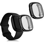 kwmobile 2X Schutzhülle kompatibel mit Fitbit Versa 3 / Sense Hülle - Fullbody Cover Set aus Silikon - Schwarz Transparent