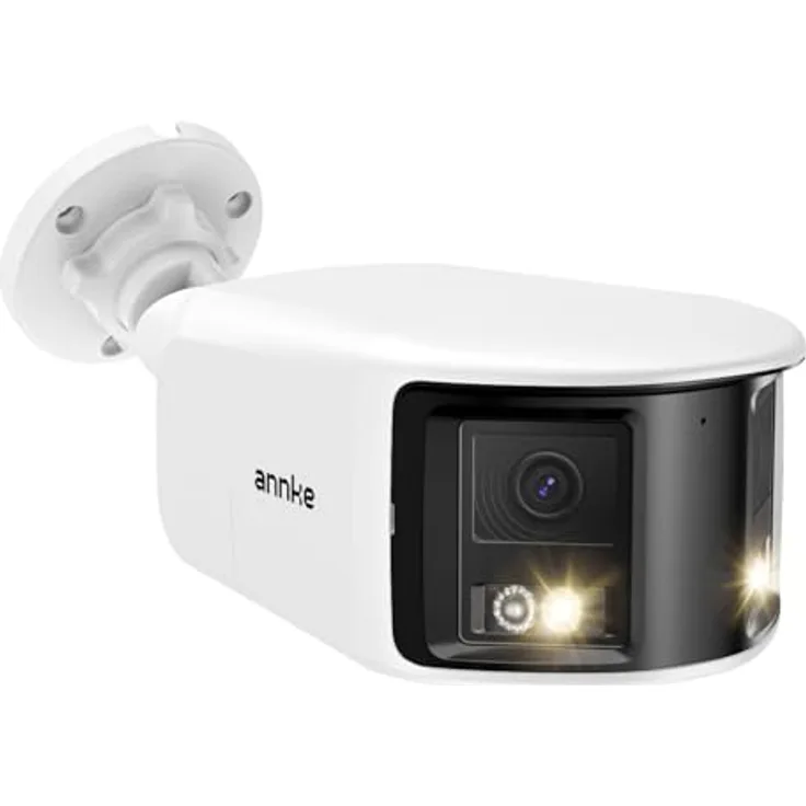 ANNKE 4K 8MP Dual-Objektiv PoE Außenüberwachungskamera mit 180° Panoramaansicht, Zwei-Wege Audio, KI Personen-/Fahrzeugerkennung, Farb-Nachtsicht, IP67 Wetterfest, Schwarz