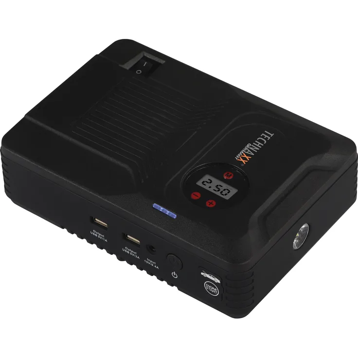 Technaxx 4-In-1 Multifunctional Jump Starter And Air Compressor, Powerbank mit 14.000 mAh, Schwarz