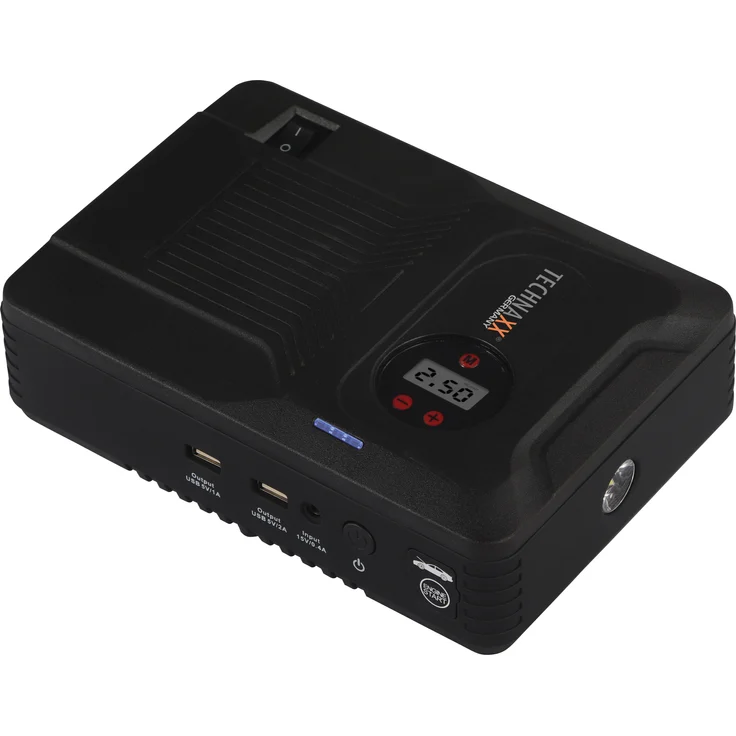 Technaxx 4-In-1 Multifunctional Jump Starter And Air Compressor, Powerbank mit 14.000 mAh, Schwarz