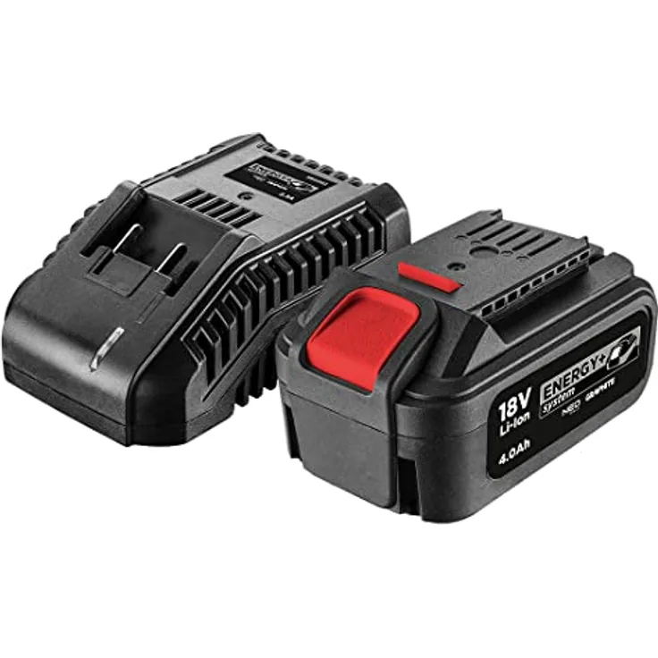 GRAPHITE 4Ah Batterie mit Ladegerät E+ Kit: 58G004 (Energy+ 18V, Li-Ion 4.0Ah Akku), 58G002 (Energy+ Akku-Ladegerät, 2.3A) - Aufladung ohne Risiko eines Kapazitätsverlustes, 18V Spannung, Lithium-Ionen-Akku