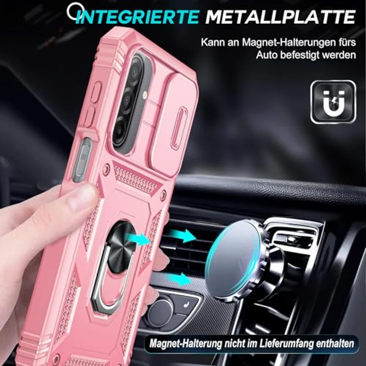 LeYi Militär Hülle für Samsung Galaxy A17 5G, Kamera Schieber mit Objektivschutz und 2 Displayschutz, Rosa, Armor Schutzhülle mit Stehfunktion und Ringhalterung – Bild 4
