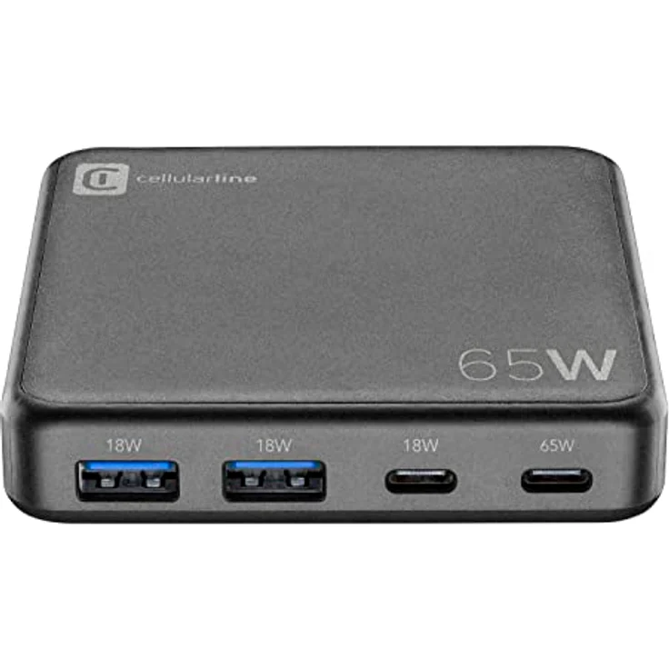 cellularline - Multipower Desk 65W - 4 Anschlüsse Gan 65W - Gesamtausgang 65W - 2 USB 18W Anschlüsse, 1 18w USB -C -Anschlüsse und 1 65W USB -C -Anschluss - ideal für Laptop -Tablet -Smartphones – Bild 2