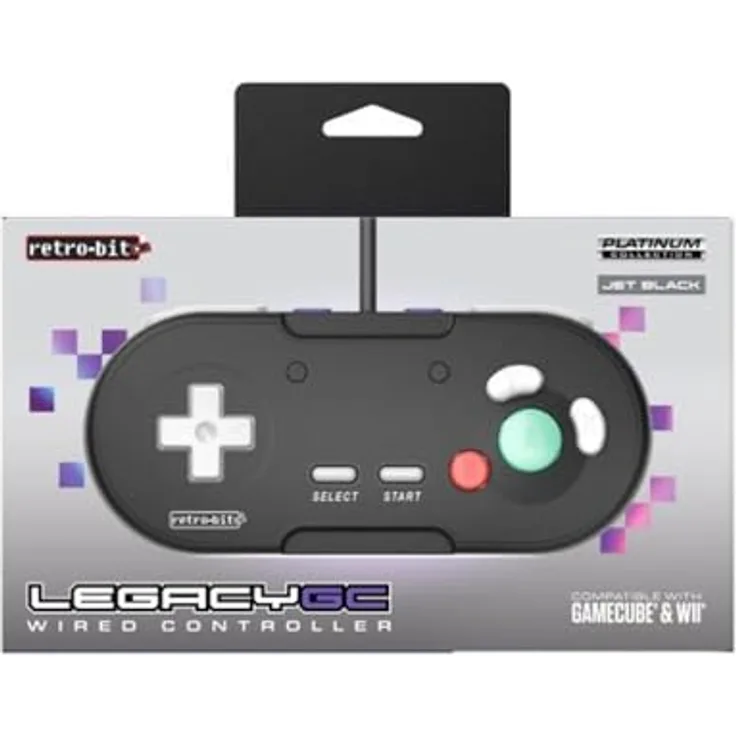 retro-bit LegacyGC, Wired Gaming Controller für GameCube/Wii, Schwarz mit Makro- und Turbo-Funktion