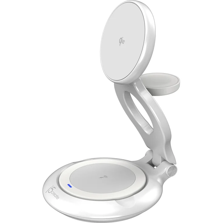 j5Create QI2 3-IN-1 Magnetic Foldable Wireless Charger (15 W), kabellose Ladestation, Weiss