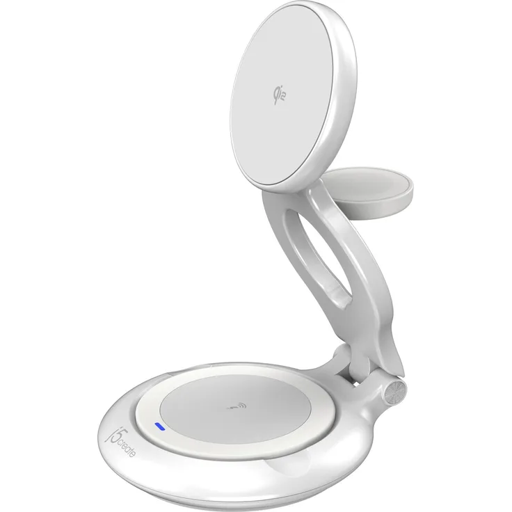 j5Create QI2 3-IN-1 Magnetic Foldable Wireless Charger (15 W), kabellose Ladestation, Weiss