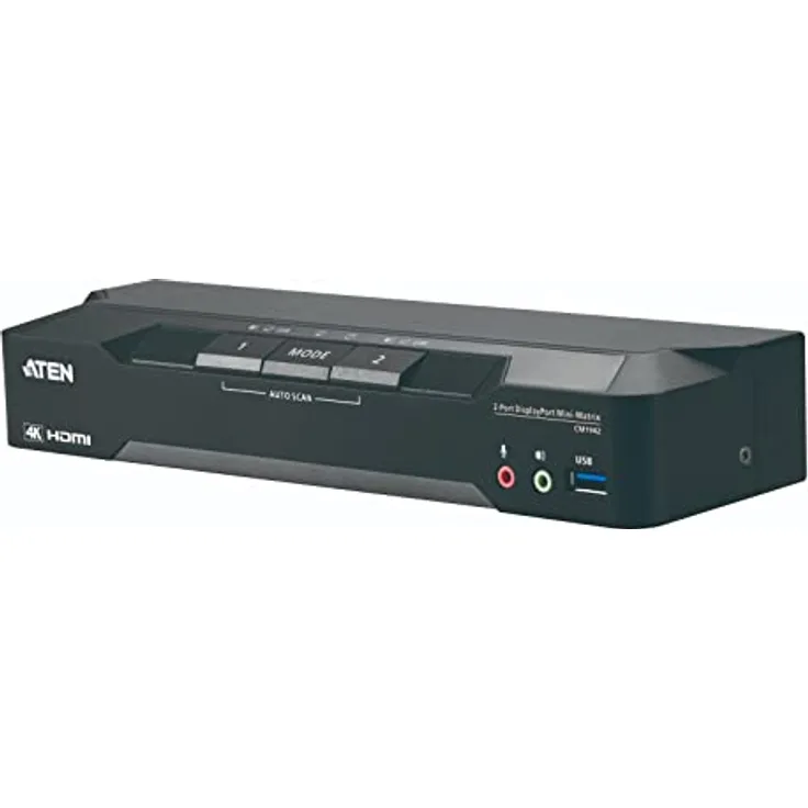 Aten CM1942, 2-Port 4K DisplayPort Dual Display Mini-Matrix KVM-Switch mit USB 3.1, Schwarz