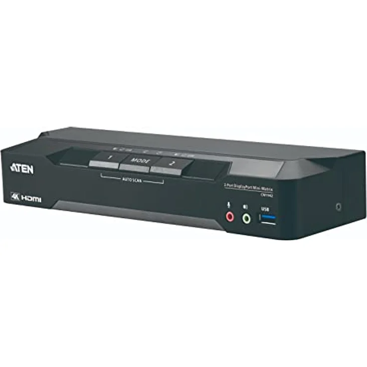 Aten CM1942, 2-Port 4K DisplayPort Dual Display Mini-Matrix KVM-Switch mit USB 3.1, Schwarz – Bild 1