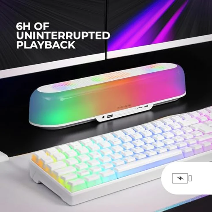 Mars Gaming MSB-ORB, Tragbarer Lautsprecher mit 20W, RGB 360° Beleuchtung, Triple-Driver-System, Bluetooth 5.3, USB, MicroSD, AUX, FM, Weiß – Bild 5