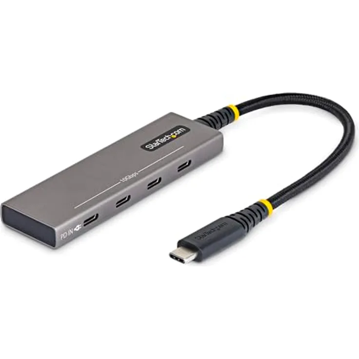 StarTech.com 4-Port USB 3.2 Hub, 10 Gbps, 100 W PD Ladestation mit Überstromschutz, Aluminium, Grau