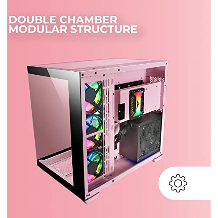 Mars Gaming MCV4 Rosa, Custom XXL E-ATX Gaming Tower, Rahmenloses Front und Seitenfenster Gehärtetem Glas, Modularer Doppelkammerrahmen – Bild 5