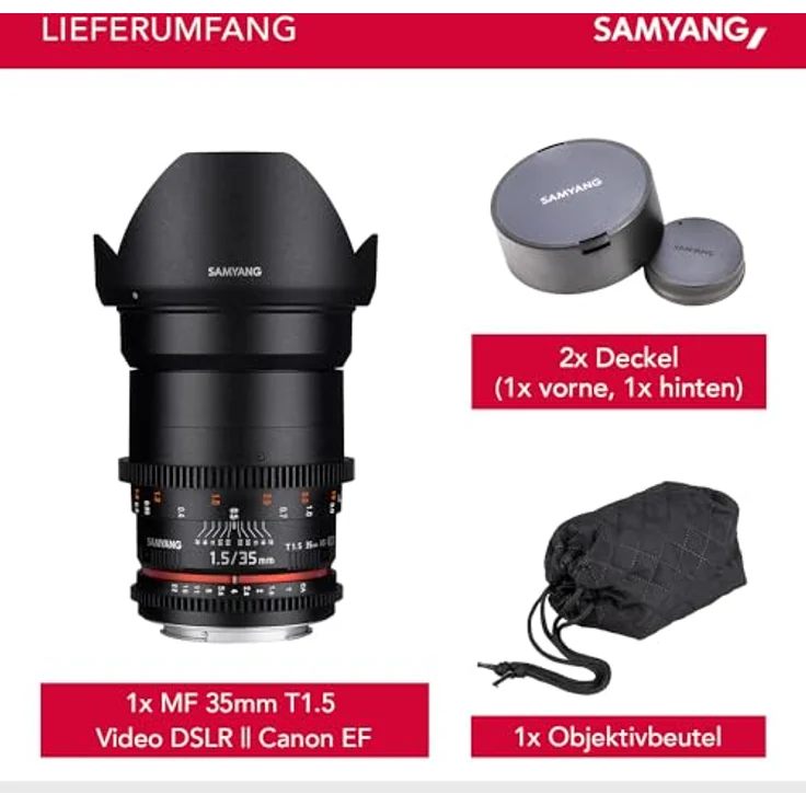 Samyang 35-1,5 Objektiv Video DSLR II Canon EF manueller Fokus Videoobjektiv 0,8 Zahnkranz Gear, Weitwinkelobjektiv schwarz – Bild 6