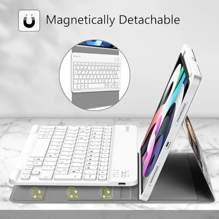 Fintie Tastatur Hülle für iPad Air 11 Zoll M2, iPad Air 6/5/4 (2024/2022/2020) 10,9 Zoll, Trübe Marmor, magnetisch Abnehmbare Keyboard, QWERTZ Layout, mit Stifthalter – Bild 3