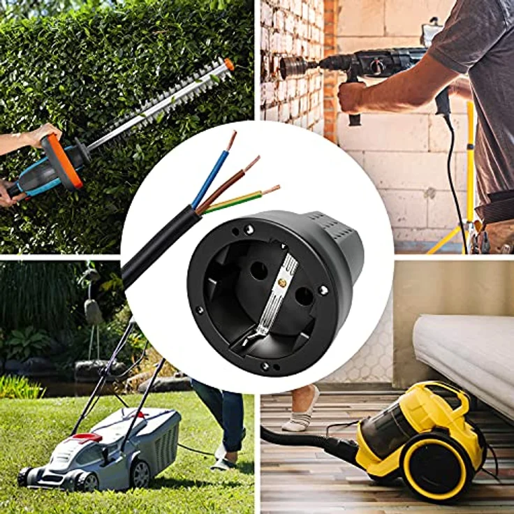 greate 6x Schuko Kupplung IP44 Aussenbereich mit Knickschutz - Gummi Kupplung 230V mit Zugentlastung, 2-polig, 16A & 3,7kW - Schukokupplungen Schutzkontakt Kupplung Kabel Kupplung Gummikupplung 230V, 6er Pack in Schwarz – Bild 2