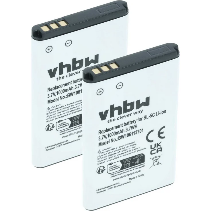 vhbw Akku für Beghelli SLV20+ Mobilfunk, Li-Ion 1000 mAh (3,7 V), leistungsstarker Austausch-Akku, 2er Pack