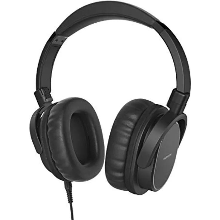 Thomson Headset mit Mikrofon und langem Kabel (Stereo-Kopfhörer für PC oder TV, Over-Ear Ohrhörer mit Lautstärkeregeler, 8 m Kabel, 3,5 mm Klinkenkabel, 6,35 mm Adapter), schwarz