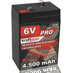 kraftmax Industrial Pro Bleiakku [6V / 4,5Ah] AGM Hochleistungs- Blei Akku der Neusten Generation, Industriequalität, Faston 4,8mm Anschluß, schwarz