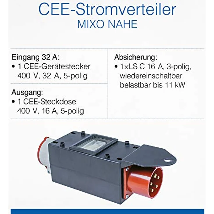 as - Schwabe MIXO Adapter - Stromverteiler NAHE – E-Stecker auf 5-polige E-Steckdose – Robuster Starkstrom-Verteiler für Baustelle und Gewerbe – IP44 – Made in Germany I 60703 – Bild 4