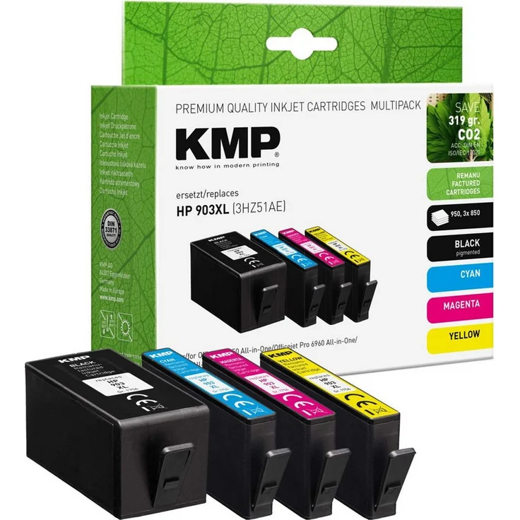 KMP Vorteilspack BK/C/M/Y, kompatibles Set für HP 3HZ51AE 903XL Tintenpatrone