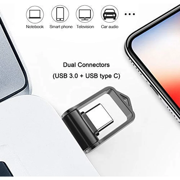 KOOTION USB Stick 32GB, 2-in-1 USB C Stick USB 3.0 OTG, wasserdicht mit Schlüsselanhänger, Schwarz – Bild 3