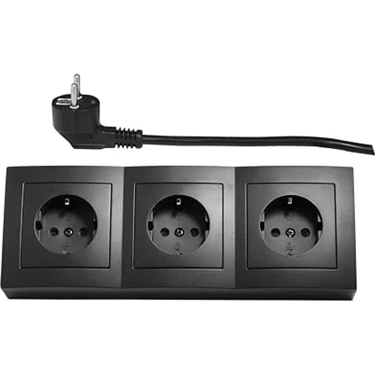 McPower Unterbausteckdose Flair, 3-Fach Steckdosenblock mit 2m Kabel, schwarz matt, 250V / 16A, Schutzkontakt – Bild 2