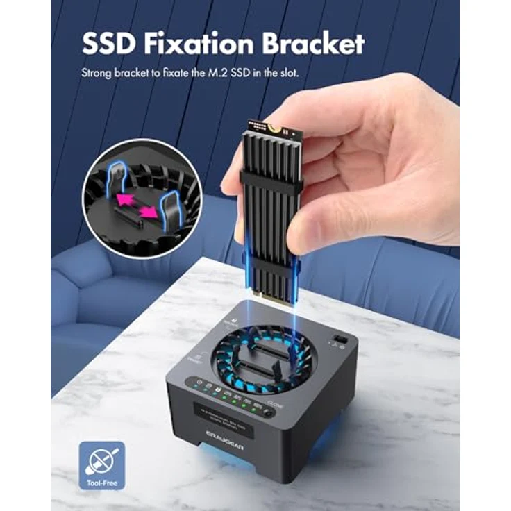 Graugear Klon-Station für M.2-NVMe-SSD - mit Lüfter und One-Touch-Klontaste, SSD + Festplatte Zubehör – Bild 6