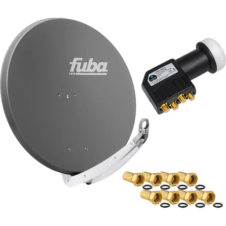 hb-digital Sat Anlage Fuba DAA 850, 85cm Aluminium anthrazit, Quad LNB für 4 Teilnehmer, stabile Empfangsqualität