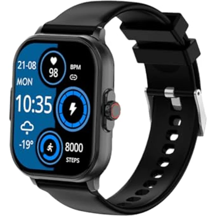 Knauermann Neo (2024) Schwarz Eckig - Gesundheitsuhr Smartwatch - EKG + HRV Funktion - BT Bluetooth - Schlafapnoe - Blutdruck - Silikonband Schwarz, 14-24 – Bild 1