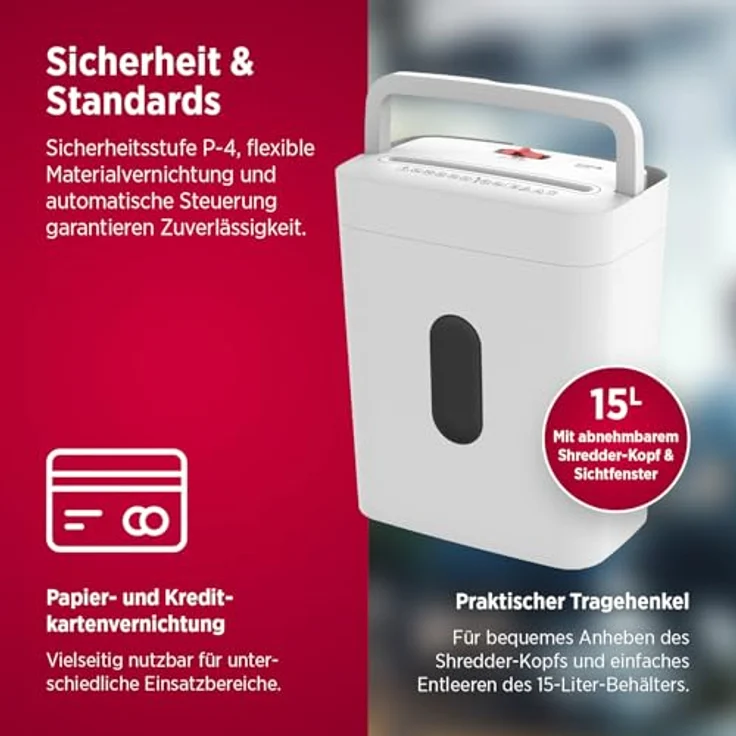 OLYMPIA PS 53 CC Pro Aktenvernichter, Partikelschnitt P-4 (4 x 38 mm), bis 6 Blatt, weiß, mit Rücklauffunktion und Start-/Stoppautomatik – Bild 4