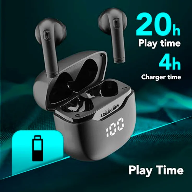 Cellularline TWS CORE Bluetooth-Ohrhörer, Kabellose In-ear Kopfhörer mit passiver Geräuschunterdrückung, 4 h Akkulaufzeit, Schwarz – Bild 2