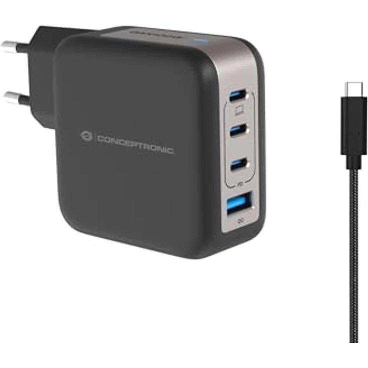 Conceptronic Ladegerät 4Port 100W mit 3xUSB-C und 3-in-1 USB-A PD, USB Ladegerät in Schwarz – Bild 2