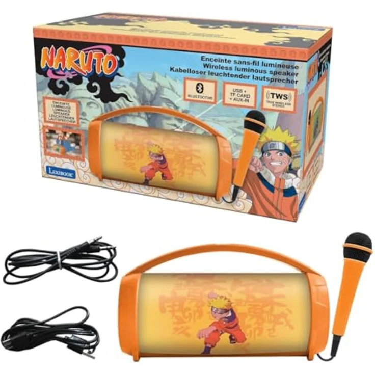 Lexibook BTP585NAZ, Naruto, Leuchtender kabelloser Lautsprecher mit Mikrofon, Stereo-Sound, Karaoke-Funktion, USB- und SD-Karten-Anschluss, Wiederaufladbarer Akku – Bild 1