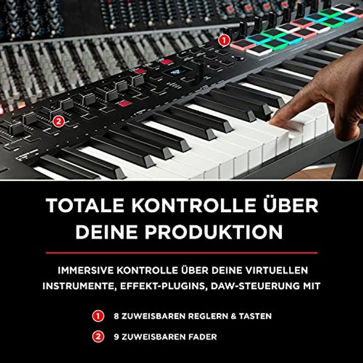 M-Audio Oxygen Pro 49 - 49-Tasten USB MIDI Keyboard Controller mit Beat Pads, MIDI-zuweisbaren Reglern, Tasten & Fadern und enthaltenem Softwarepaket – Bild 3