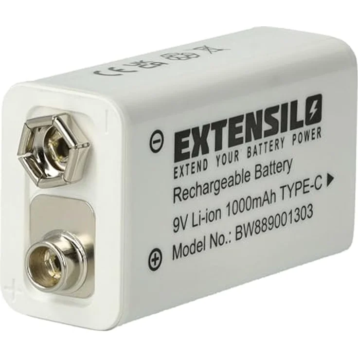 EXTENSILO 9V-Akku Block kompatibel mit Daitem SP 150-21X, Hochleistungs-Lithium-Ion Akku mit 1 Ah Kapazität, ideal für Alarmanlagen und Rauchmelder – Bild 3