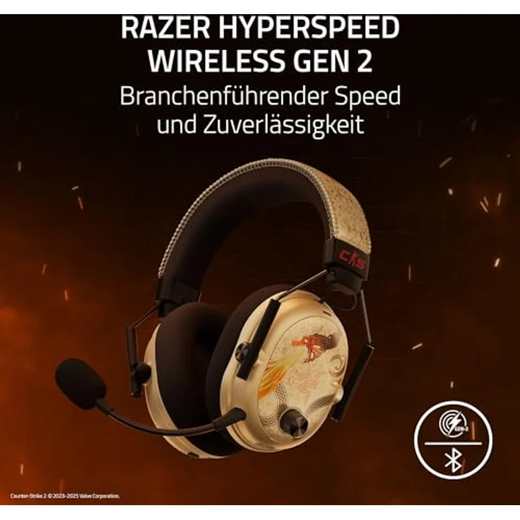 Razer BlackShark V3 Pro CS2, Kabelloses E-Sport-Headset mit Geräuschunterdrückung, 50mm Treiber, abnehmbares Mikrofon, HyperSpeed 2,4 GHz & Bluetooth, FPS-Profile, PC/Mac, Dragon Lore – Bild 3