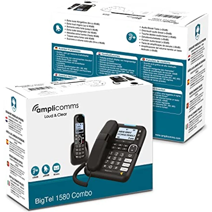 Amplicomms BigTel 1580 Combo EU Schnurgebundenes Seniorentelefon, Freisprechen, für Hörgeräte kompatibel, Wahlwiederholung, schwarz (ATL1423372) – Bild 2