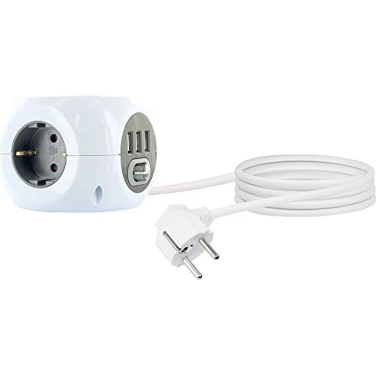 Schwaiger 661507 Mehrfachsteckdose 6-fach (3 Steckdosen, 3 USB Buchsen, Kabellänge 1.4 m), in Würfelform – Bild 2