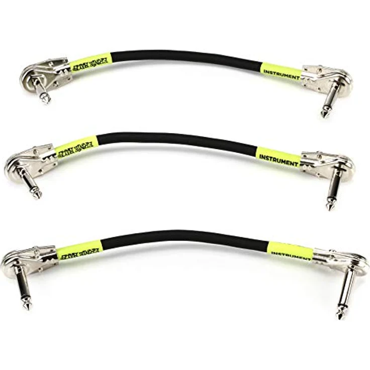 Ernie Ball Patchkabel, beidseitig flach gewinkelt, 15,24 cm, 3er-Pack, Schwarz, aus 99,99 % sauerstofffreiem Kupfer mit doppelter Abschirmung
